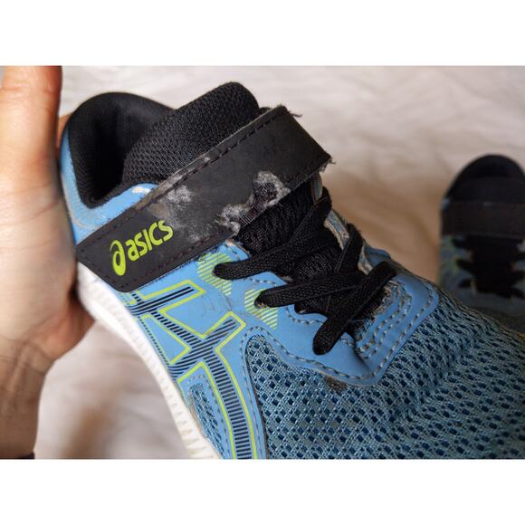ASICS Kids Running Shoes Blue Black Youth 13 DAMAGED STRAPS Still Works - Picture 8 of 11